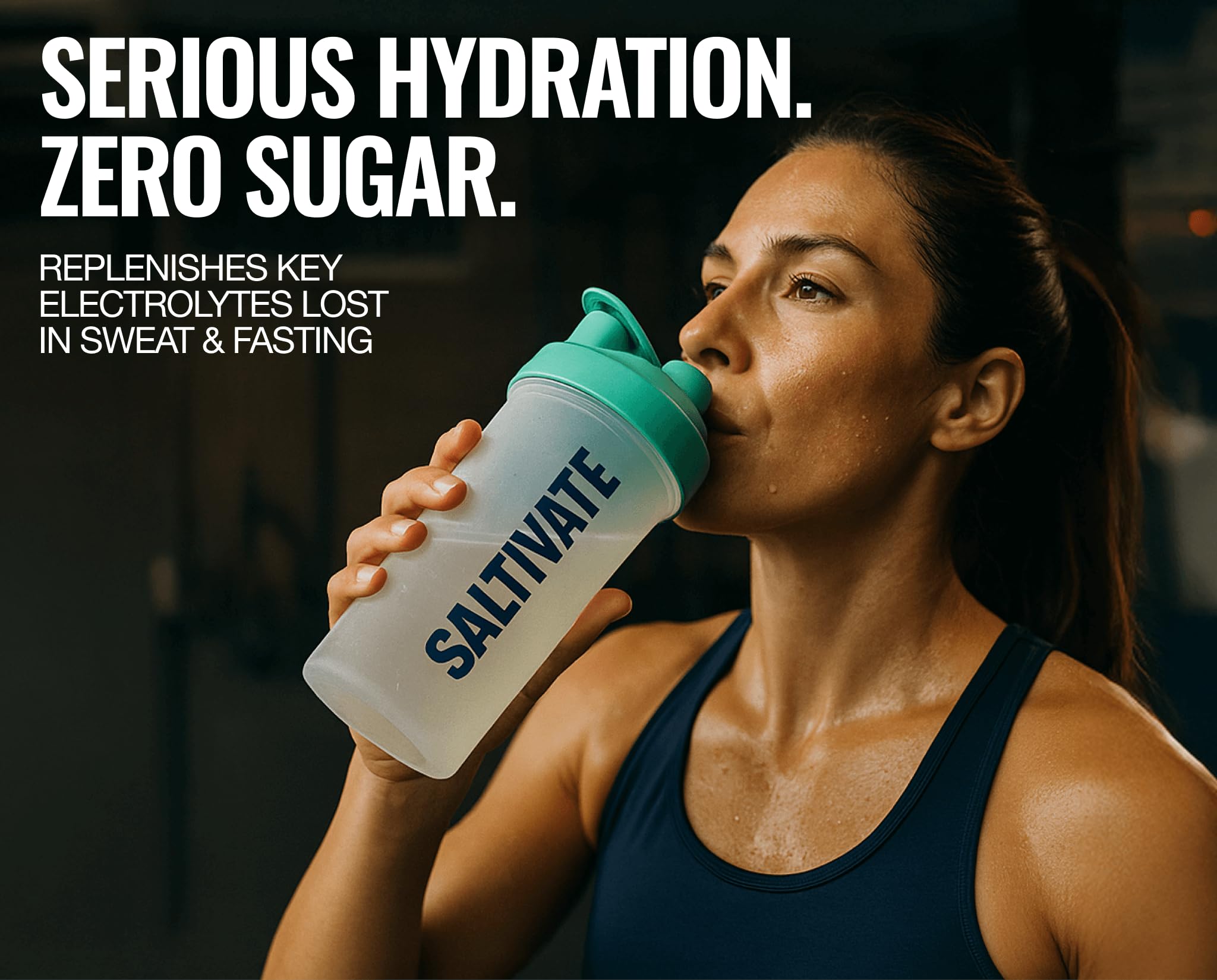 Saltivate Raw Electrolytes jar label closeup highlights sugar-free formula.
