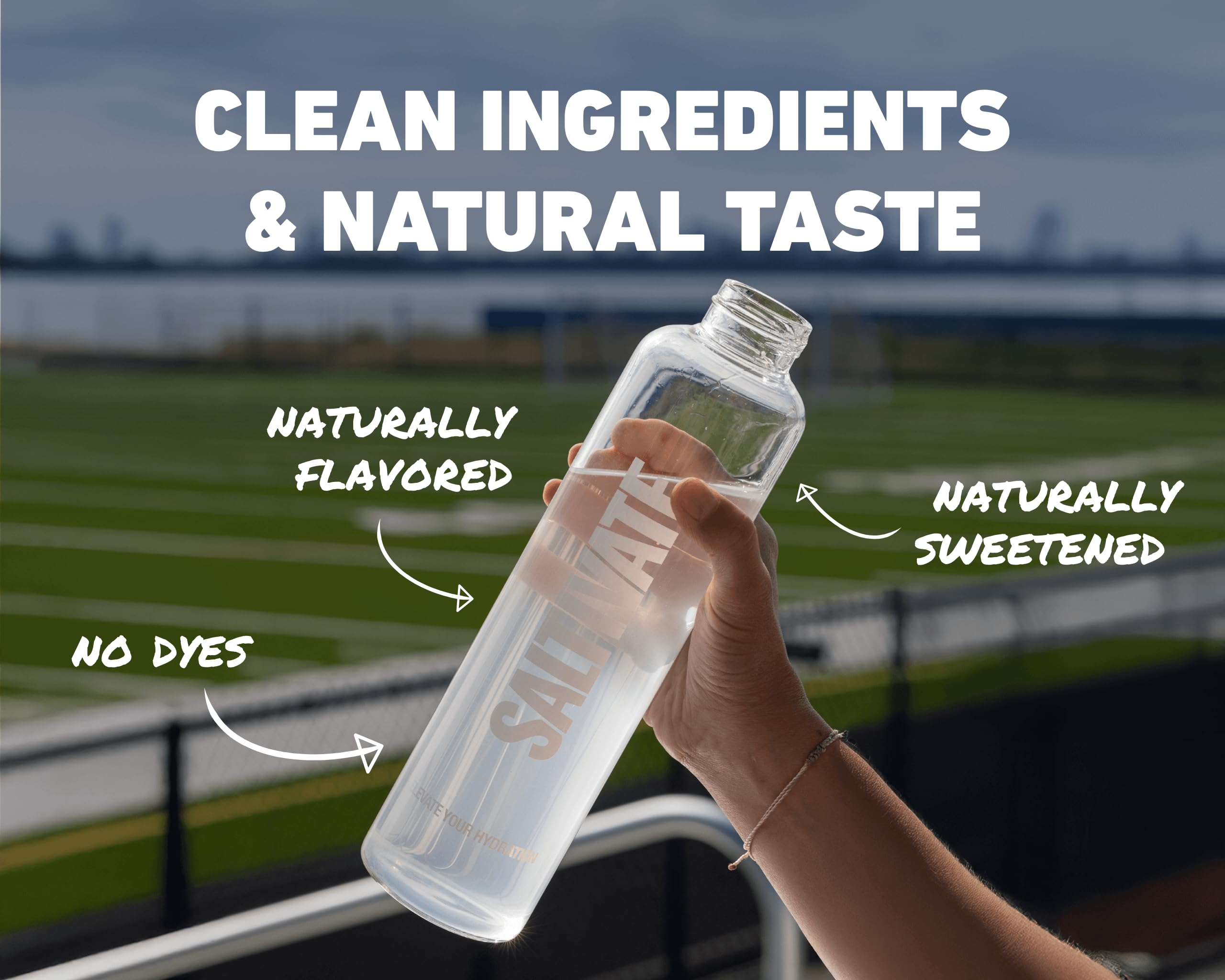Saltivate tropical flavor scoop with water illustrates refreshing, sugar-free hydration