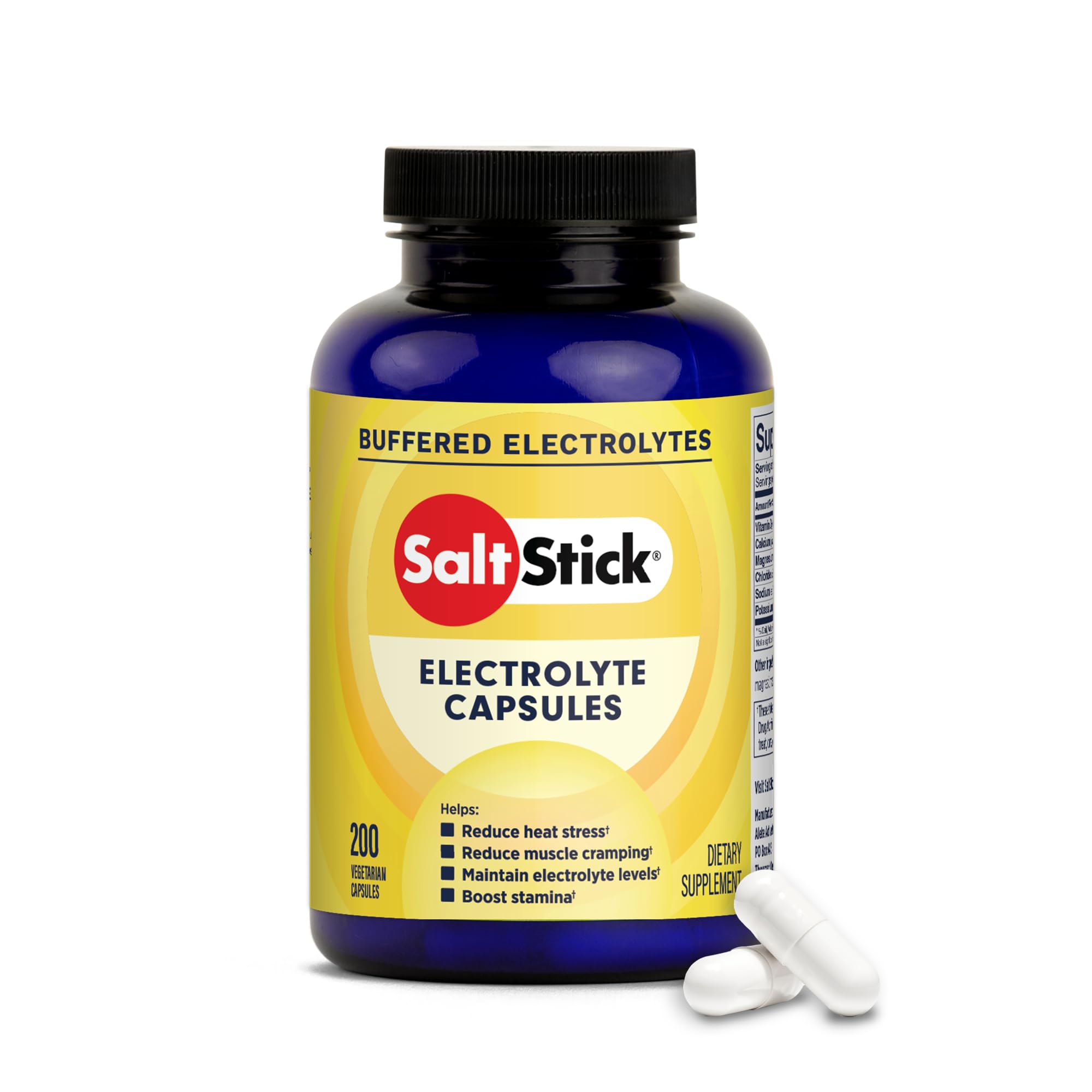 SaltStick electrolyte capsules bottle pour for easy hydration on the go.