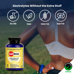 SaltStick electrolyte capsules used during workouts for quick hydration.