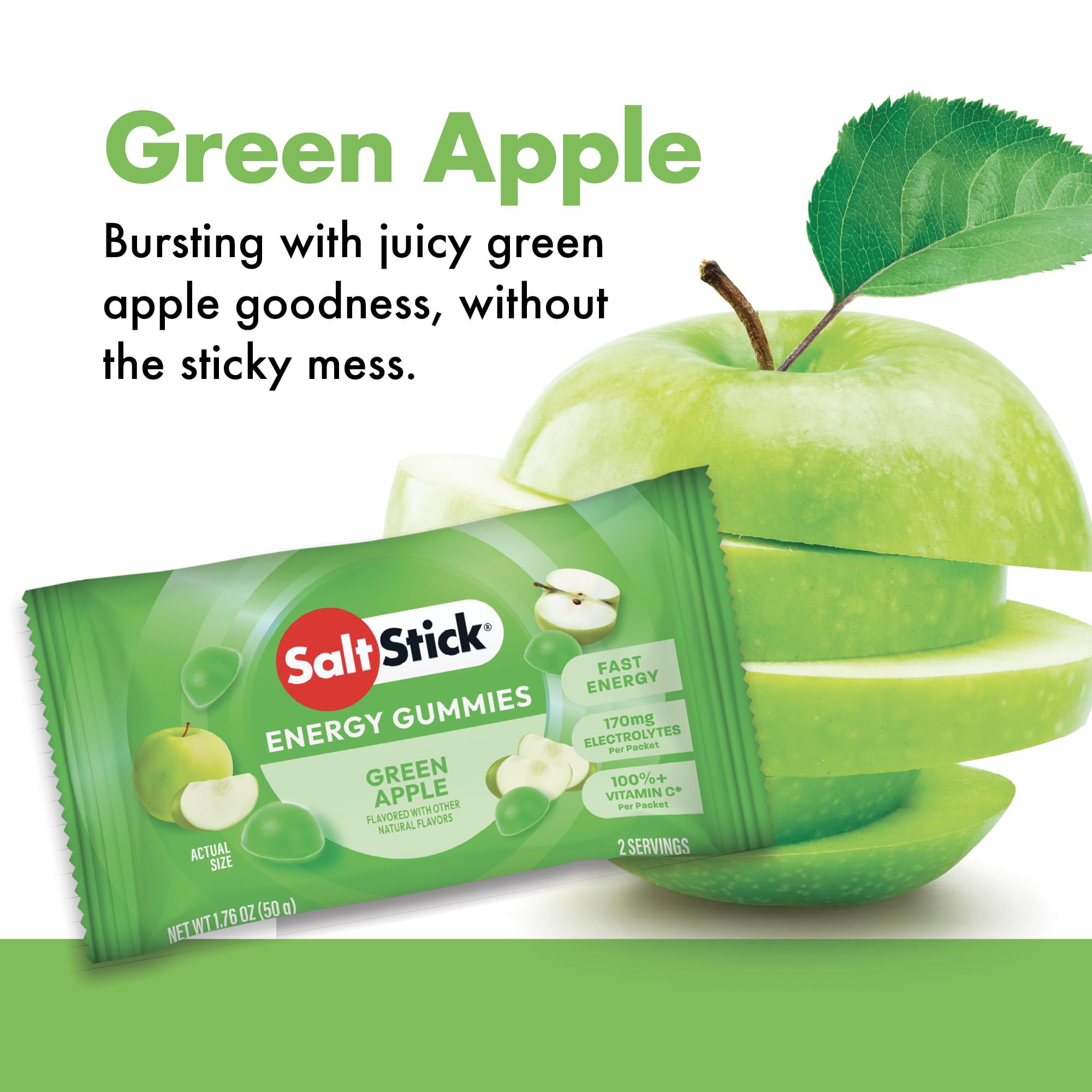 SaltStick Energy Gummies Green Apple foil-pack for travel