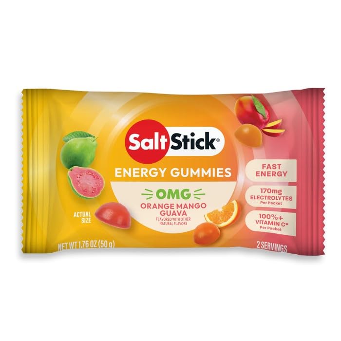 SaltStick Energy Gummies nutrition panel reveals electrolytes and carbs per packet.