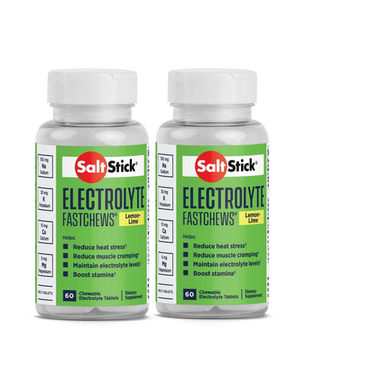 SaltStick Fastchews lemon-lime bottle with electrolyte tablets for hydration during workouts