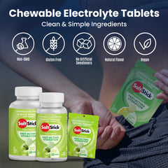 SaltStick Electrolyte FastChews green apple tablets in packaging ideal for long training sessions.