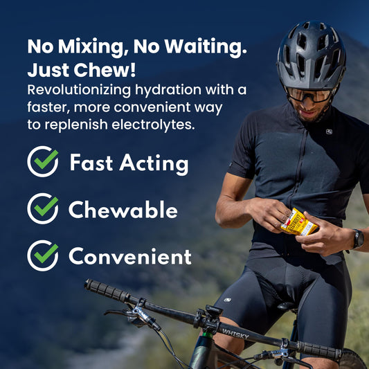 SaltStick FastChews tablets in hand provide quick electrolyte refresh during cardio.