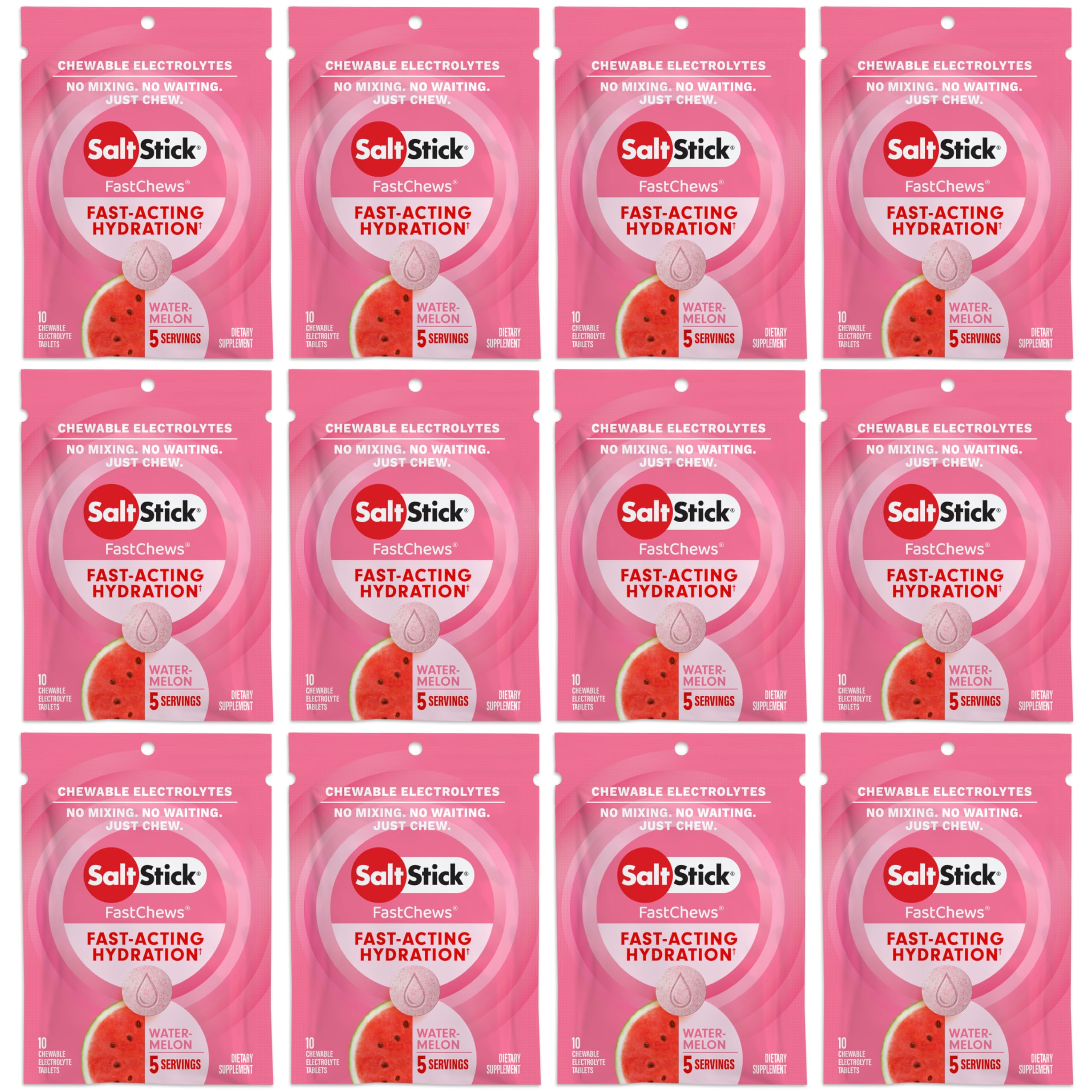 SaltStick FastChews Watermelon tablets ready to support hydration during workouts.