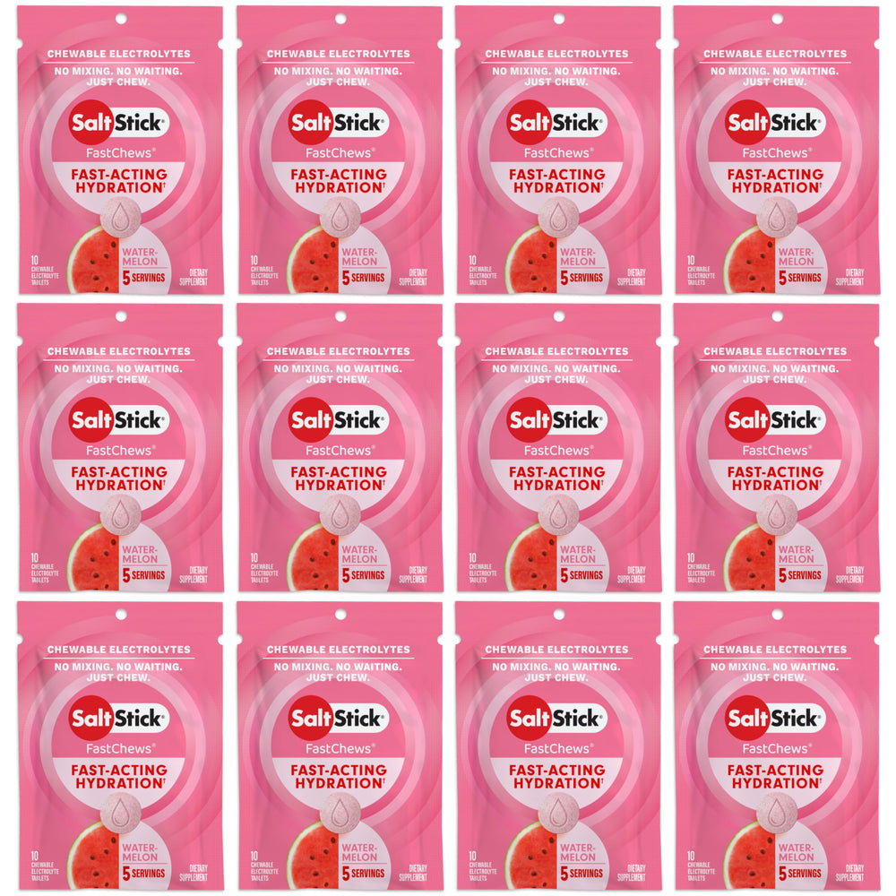 SaltStick FastChews Watermelon tablets ready to support hydration during workouts.