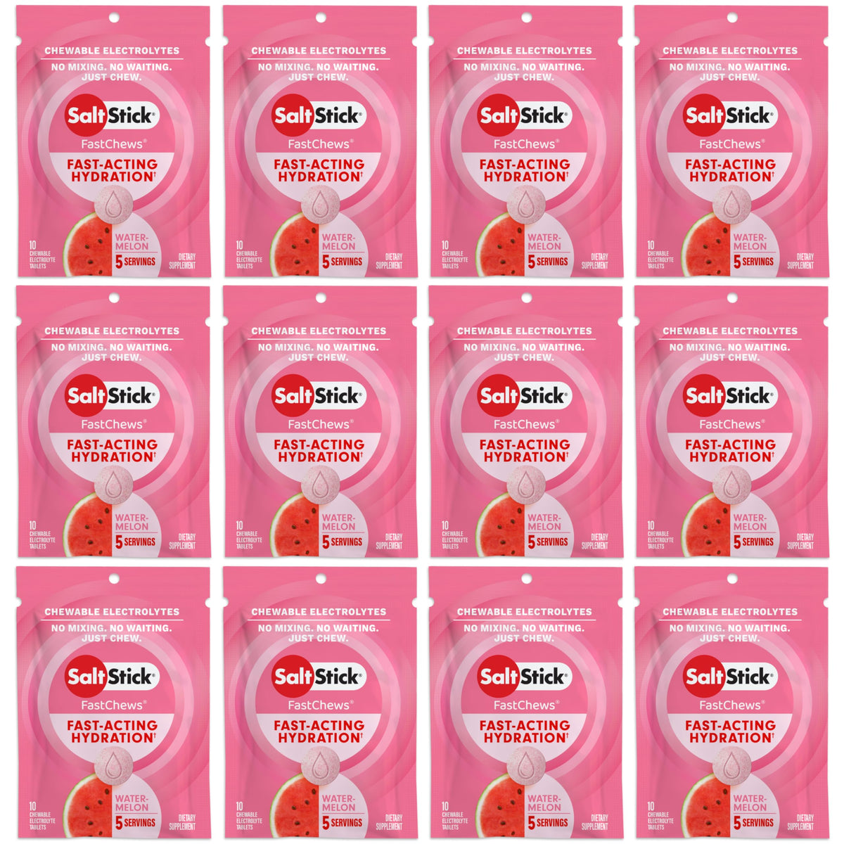 SaltStick FastChews Watermelon tablets ready to support hydration during workouts.
