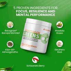SaltWrap Adaptogen Greens dispensed capsules ready for daily use.