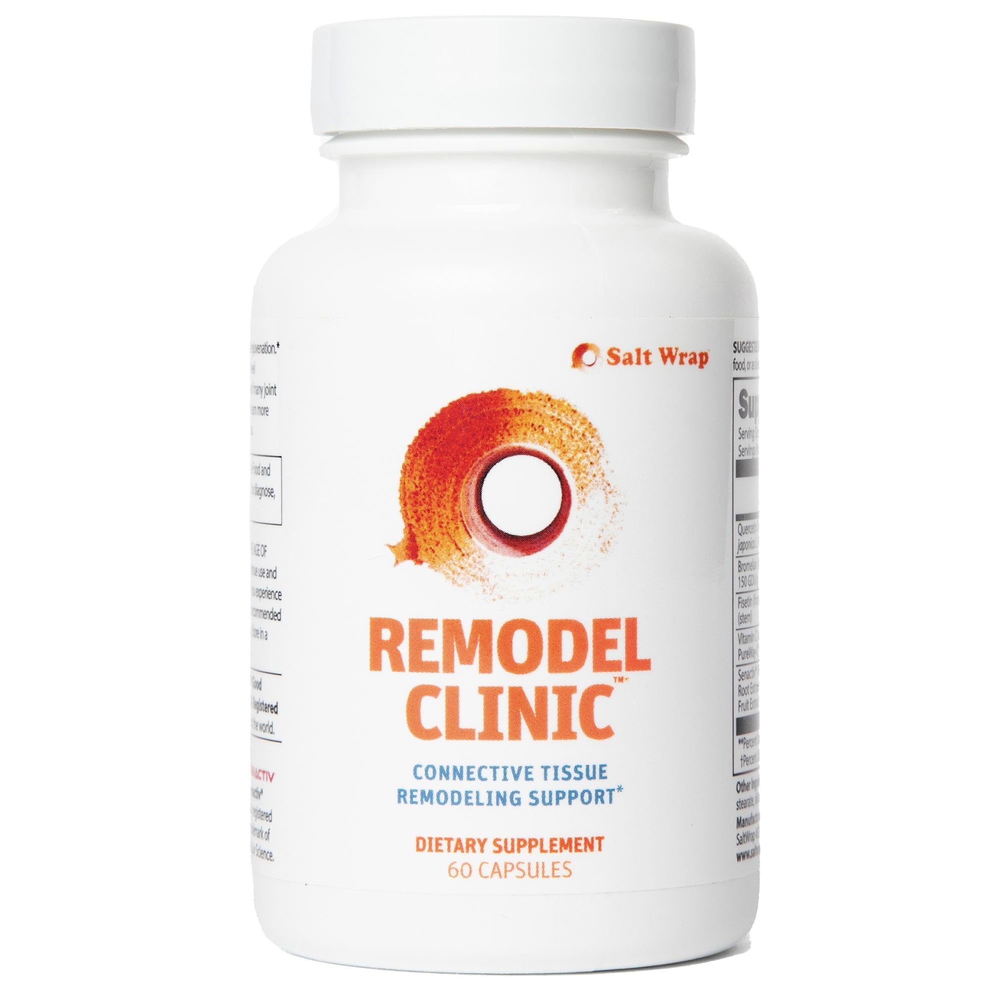 SaltWrap Remodel Clinic bottle closeup showing senolytic joint support packaging