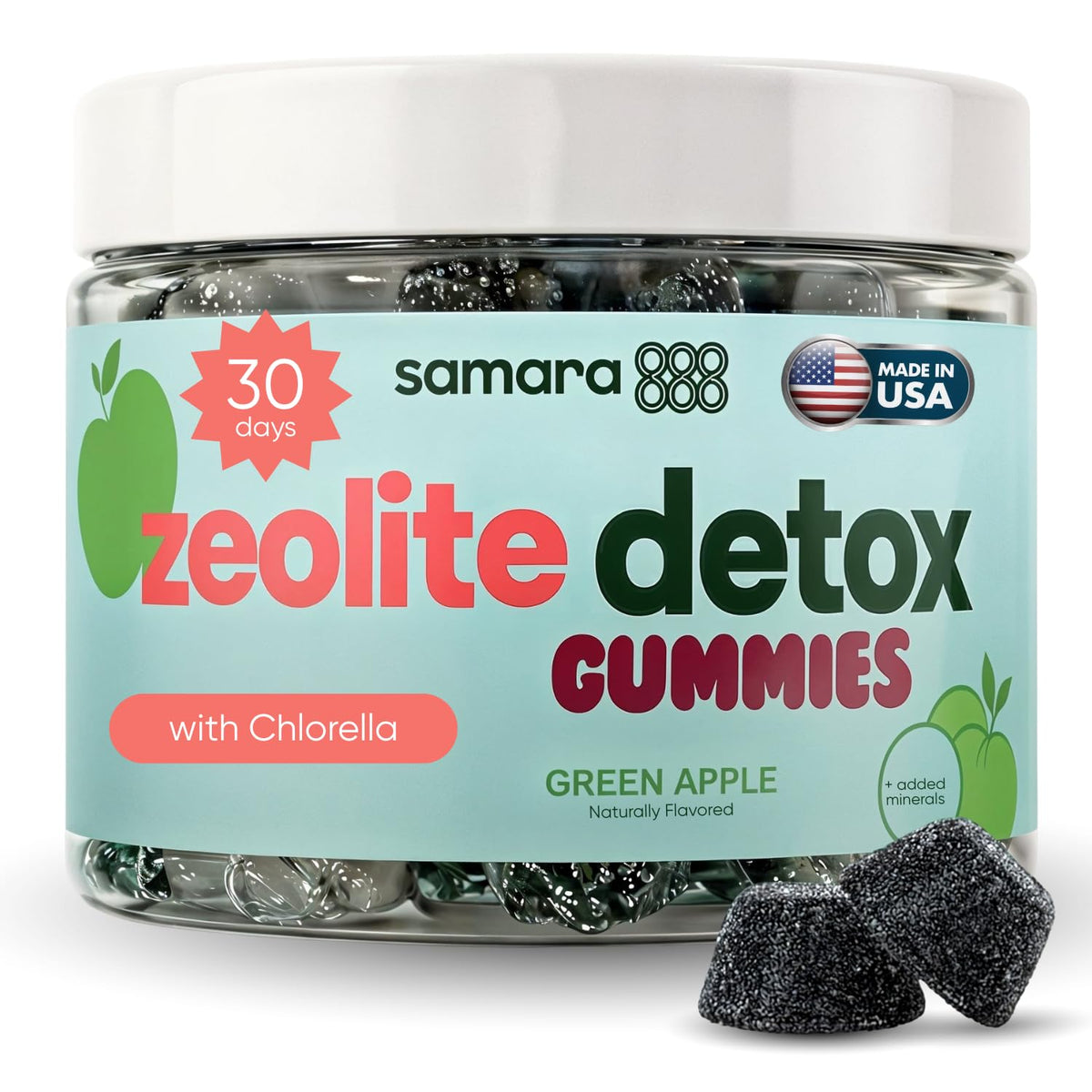 Samara 888 Zeolite Detox Kids bottle shows a gentle daily cleanse for families