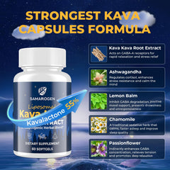 Samarogen Kava Kava with Ashwagandha capsules promoting calmer mood.