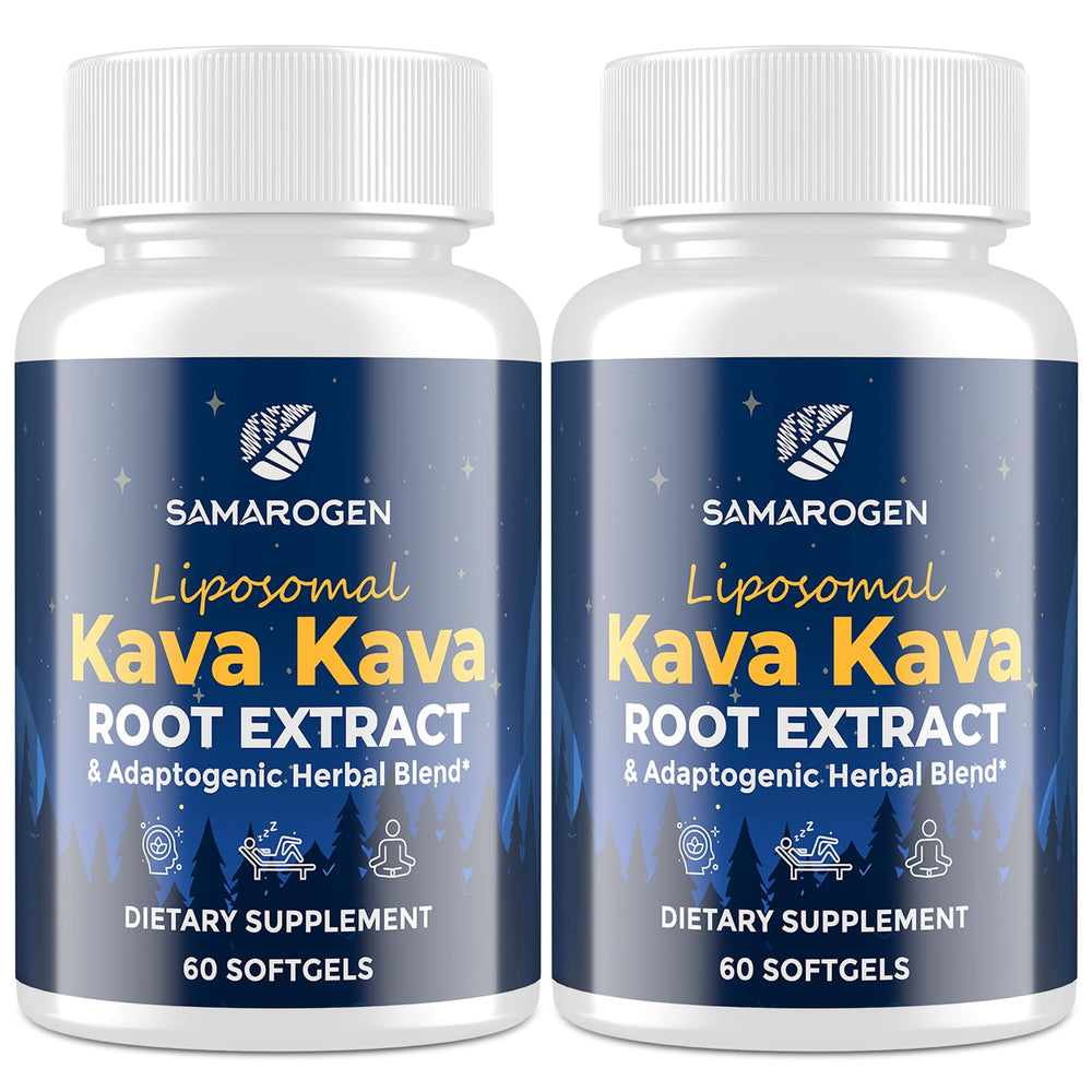 Samarogen Kava Kava softgels bottle for easy evening relaxation.