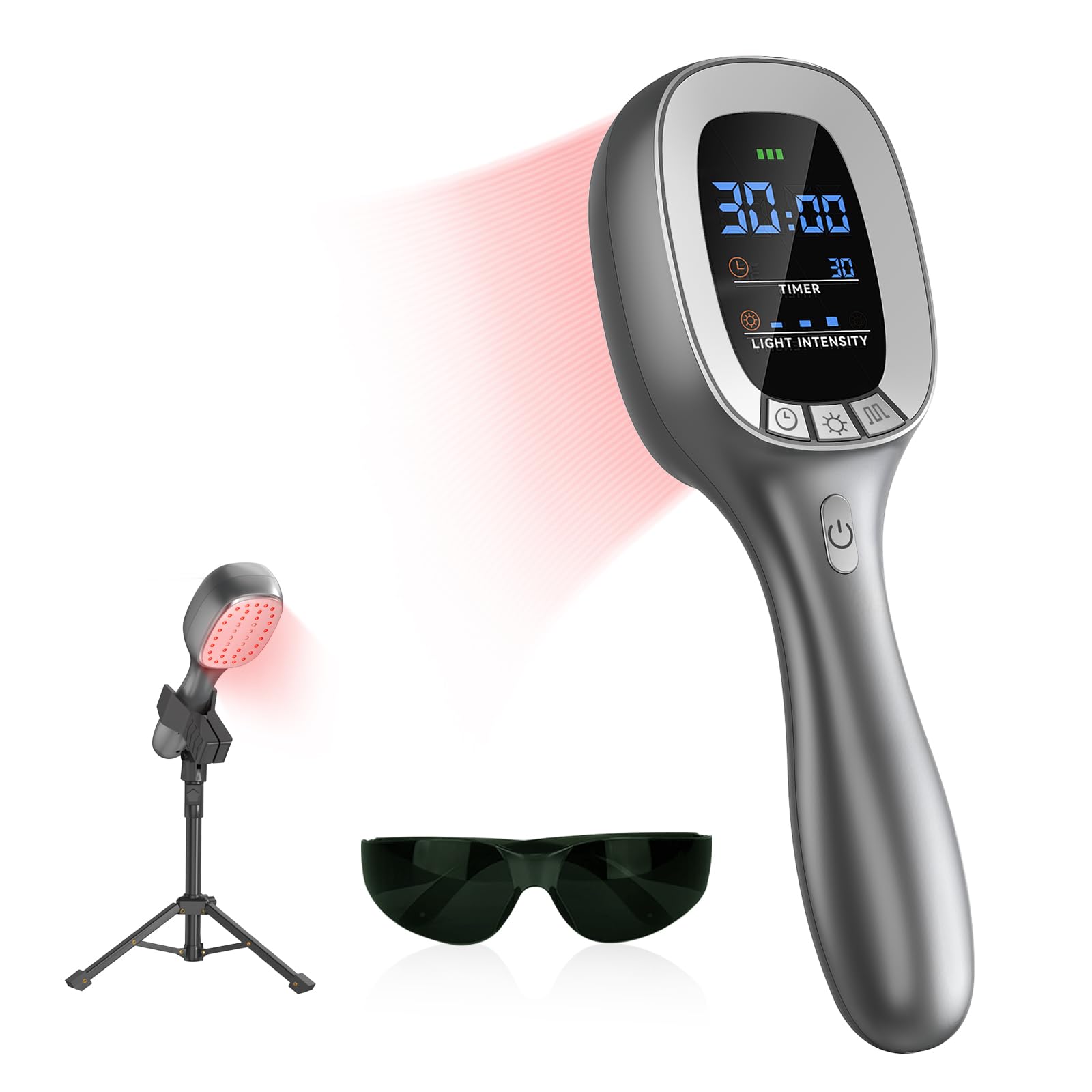 Samatule red and near-infrared wand with stand for hands-free home sessions.
