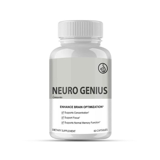Sampuraka Neuro Genius bottle close-up showing design that supports mental clarity