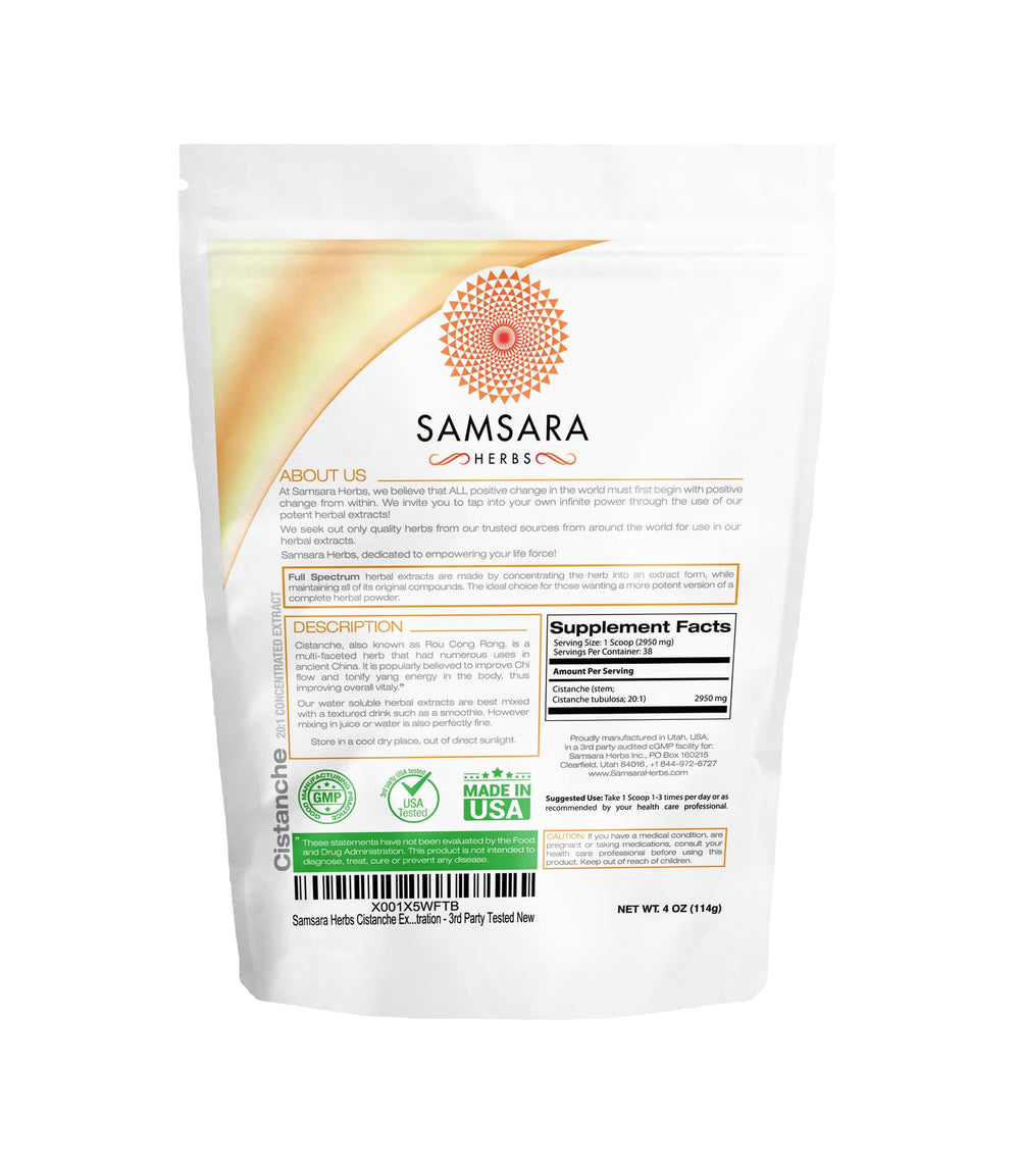 Samsara Herbs Cistanche Extract Powder scoop demonstrates easy dosing for smoothies