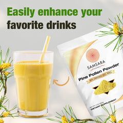 Samsara Herbs Pine Pollen Powder measuring spoon ready for quick daily adds.