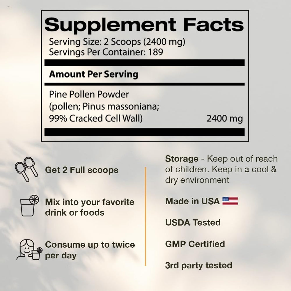 Samsara Herbs Pine Pollen Powder in a shake demonstrates simple integration.