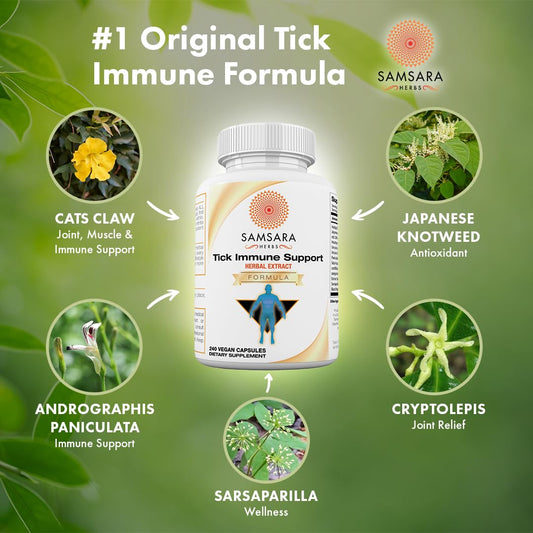 Samsara Herbs Tick Immune Support capsules pour shows serving size and count