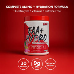 Scoop of SAN EAA Hydration Maui Punch added to a shaker for intra-workout fueling