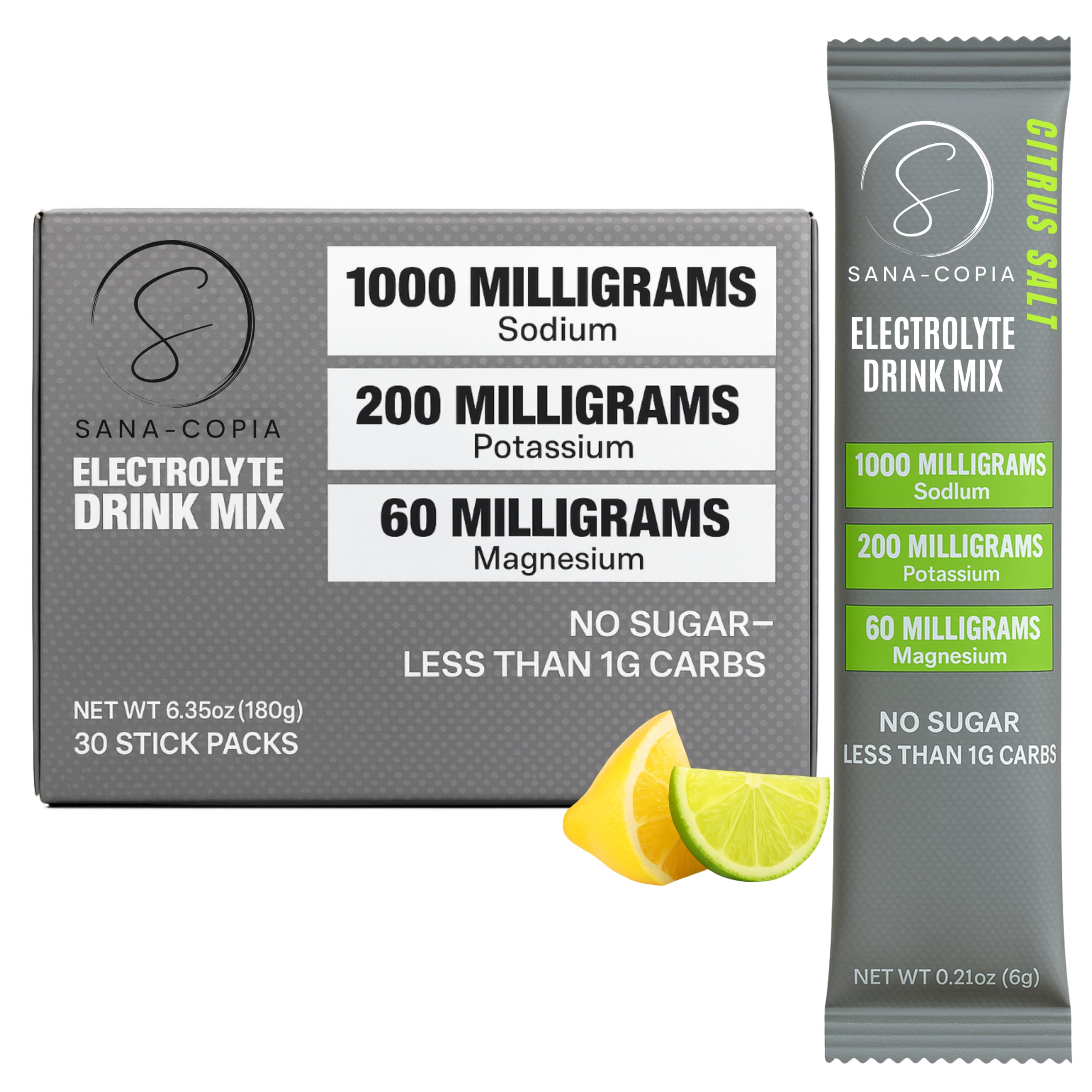SANA-COPIA electrolyte packet lemon-lime ready for workout hydration.