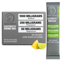 SANA-COPIA electrolyte packet lemon-lime ready for workout hydration.