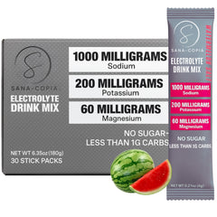 SANA-COPIA watermelon sugar-free electrolyte packets for on-the-go hydration.