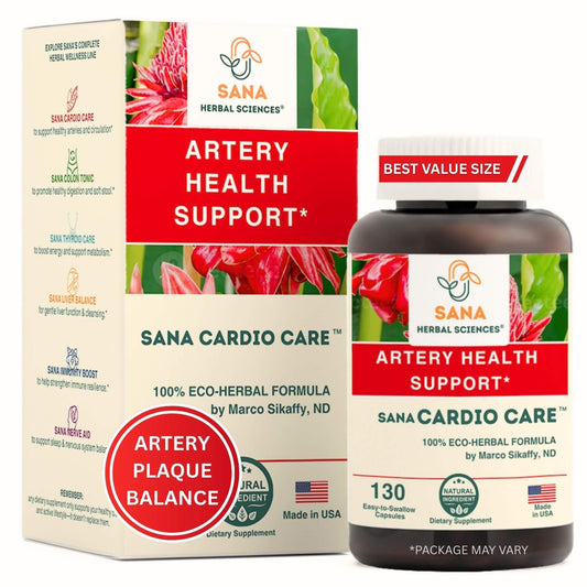 Sana Herbal Sciences Artery Plaque Removal Formula bottle front may support healthy blood pressure
