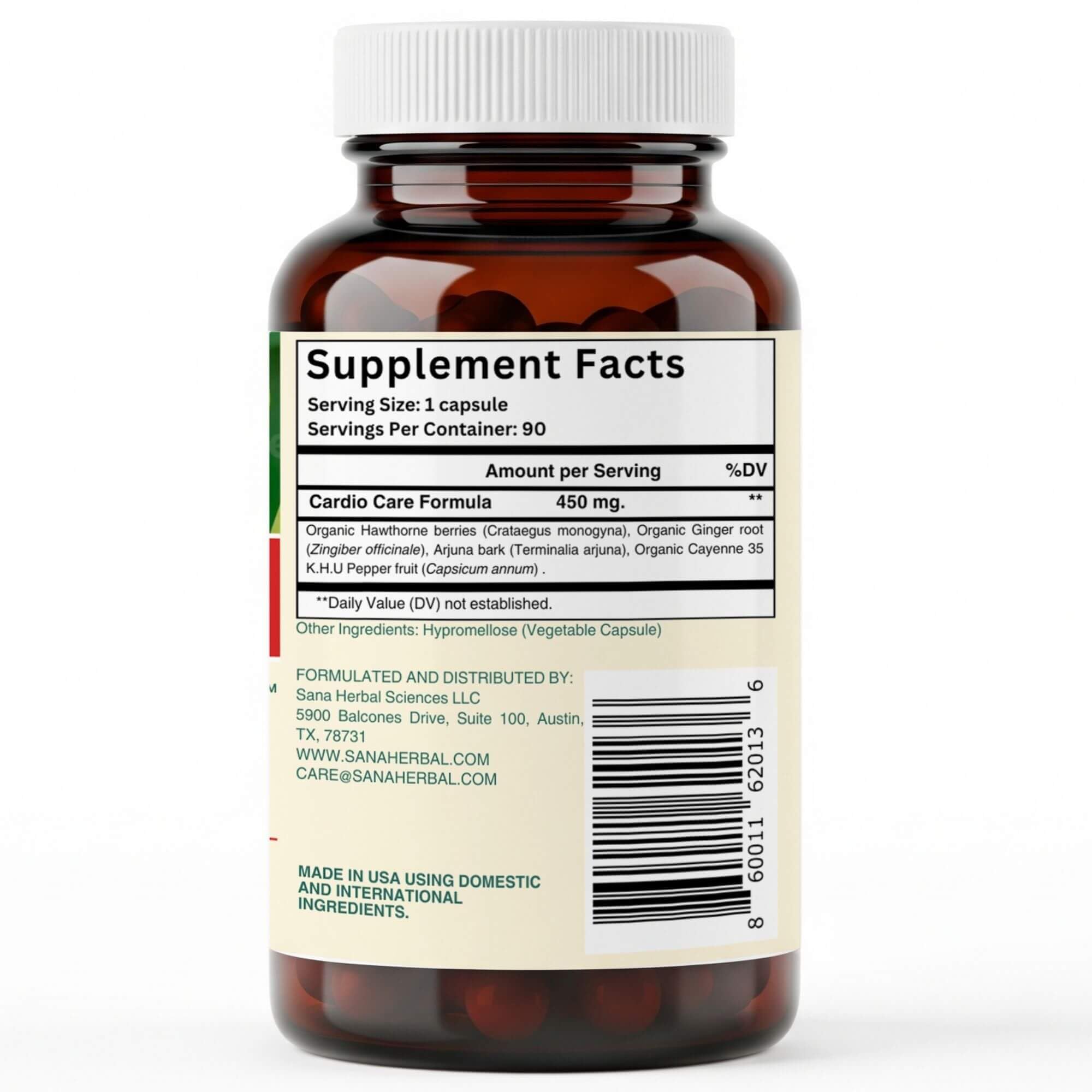 Sana Herbal Sciences bottle and capsules ready for everyday cardiovascular support.