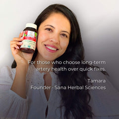 Sana Herbal Sciences packaging on wooden surface ready for daily routine.