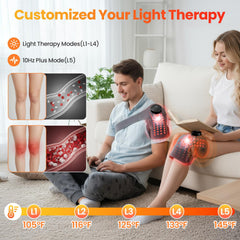 SanaTech cordless knee brace with battery operation for portable relief at home, work, or travel.