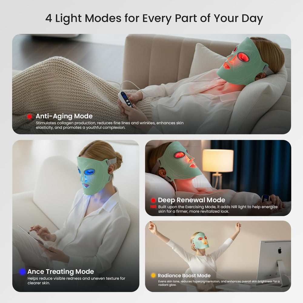 SanaTech mask blue light mode targeting surface texture and clarity.
