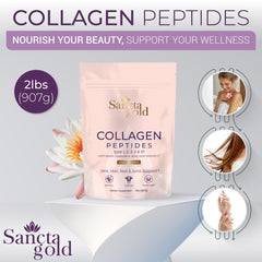 Sancta Gold collagen powder poured into liquid for easy mixing.