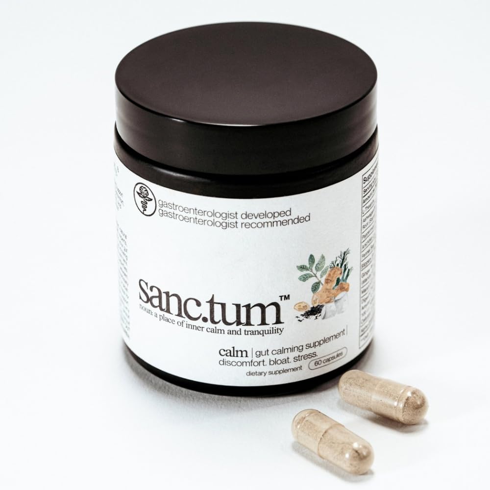 Sanctum bottle top showing gut calming formula for on-the-go comfort