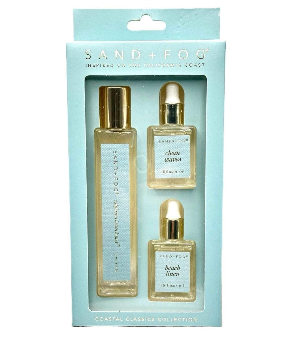 Sand + Fog California Beach House essential oil bottles set for aromatherapy.