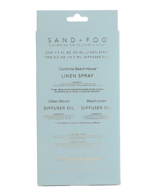 Sand + Fog linen spray bottle for quick fabric freshness and light scent.