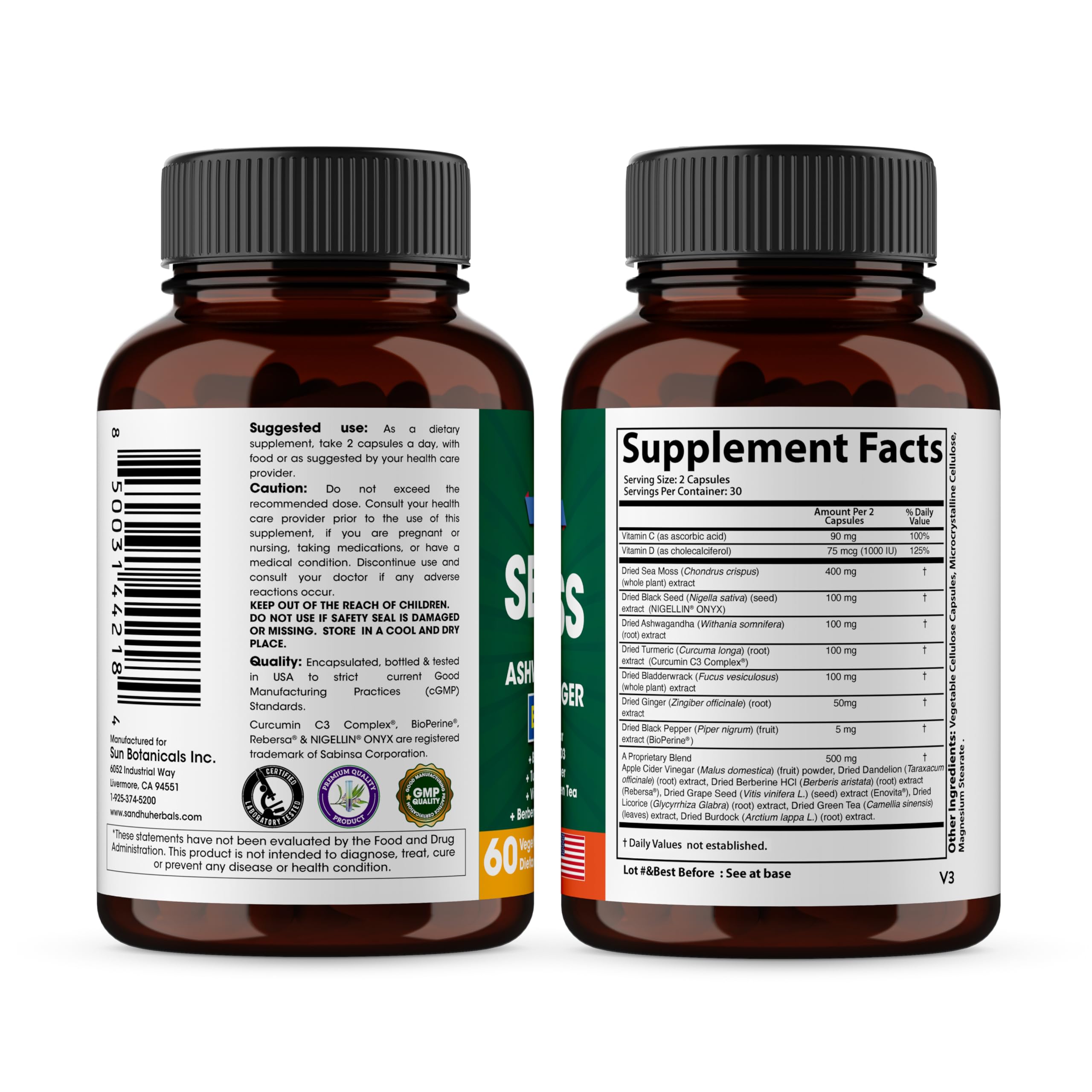 SANDHUHERBALS ashwagandha-ginger blend capsules support everyday vitality.