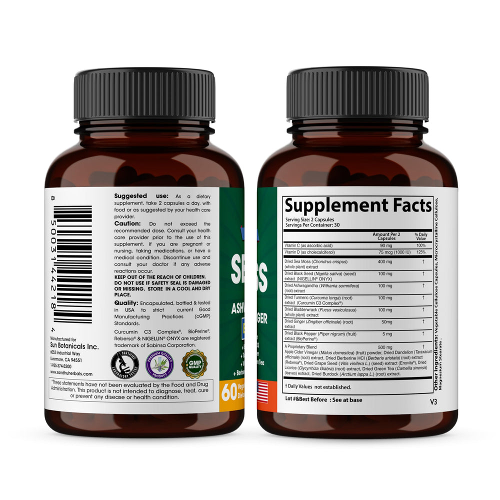 SANDHUHERBALS ashwagandha-ginger blend capsules support everyday vitality.