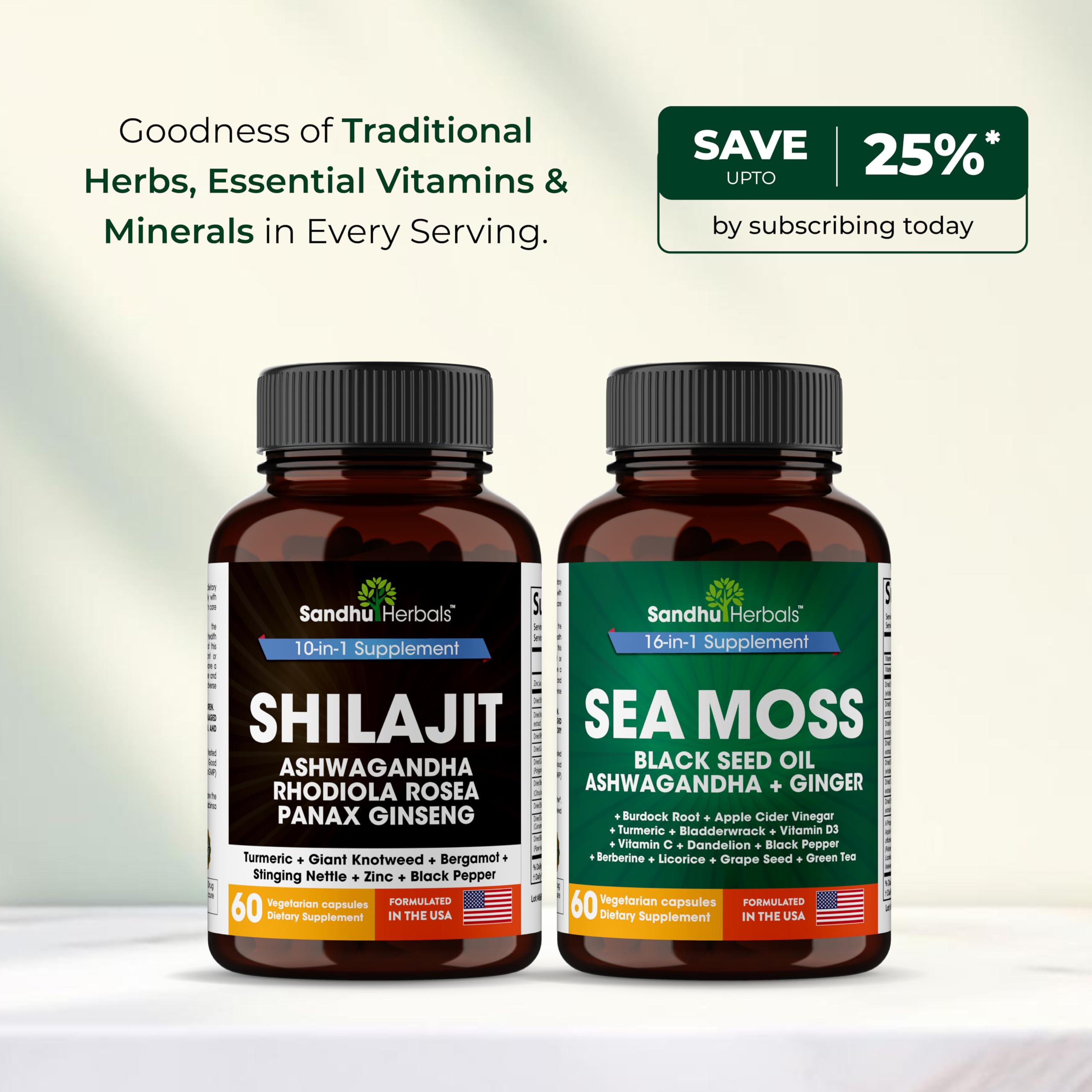 SandhuHerbals Bundle display with bottle and capsules for daily routine