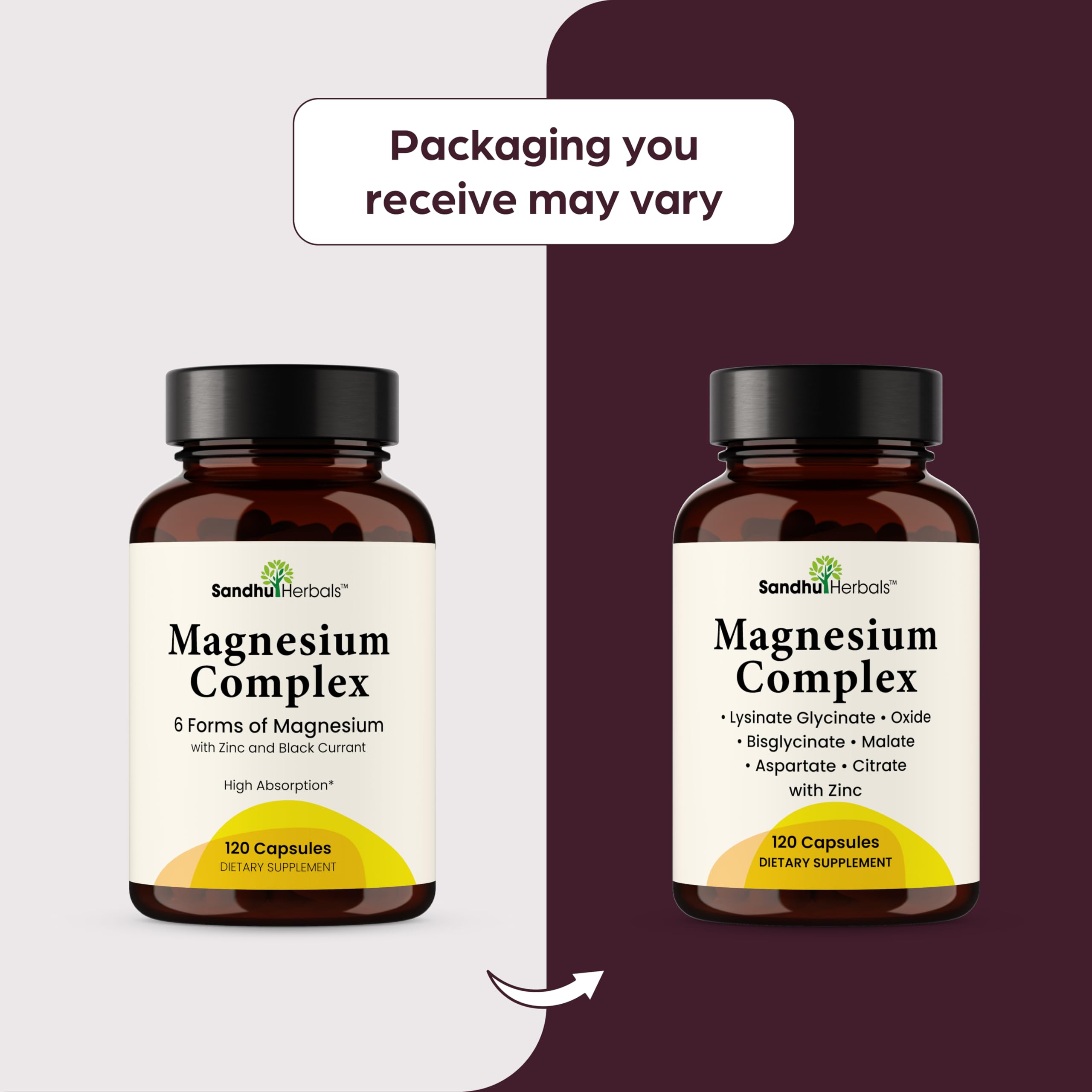 SANDHUHERBALS Complete Magnesium nutrition panel informs serving size and ingredients.