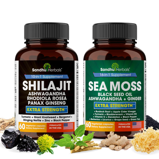 SandhuHerbals Shilajit bottle pouring, suggesting natural energy support and vitality