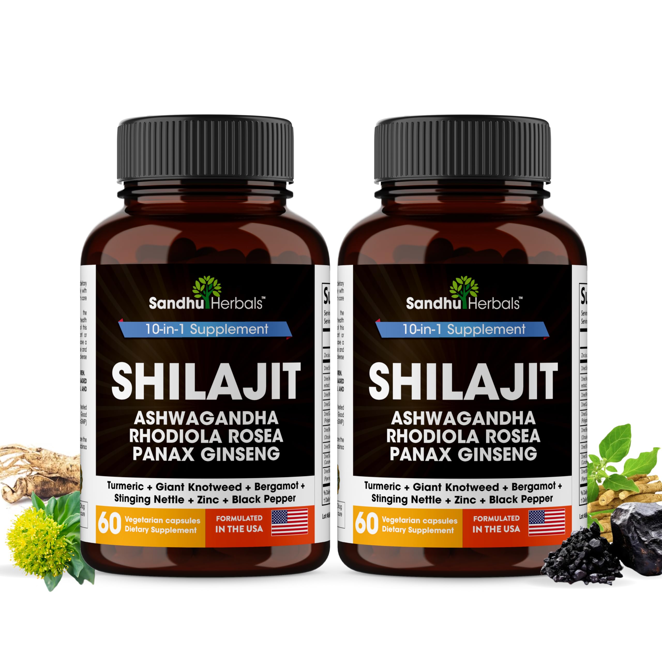 SandhuHerbals Shilajit Himalayan bottle shown for daily energy support.