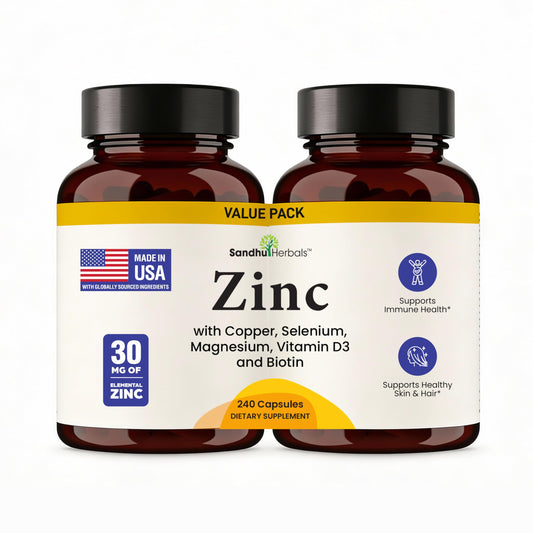SANDHUHERBALS Zinc 30mg bottle front for daily wellness