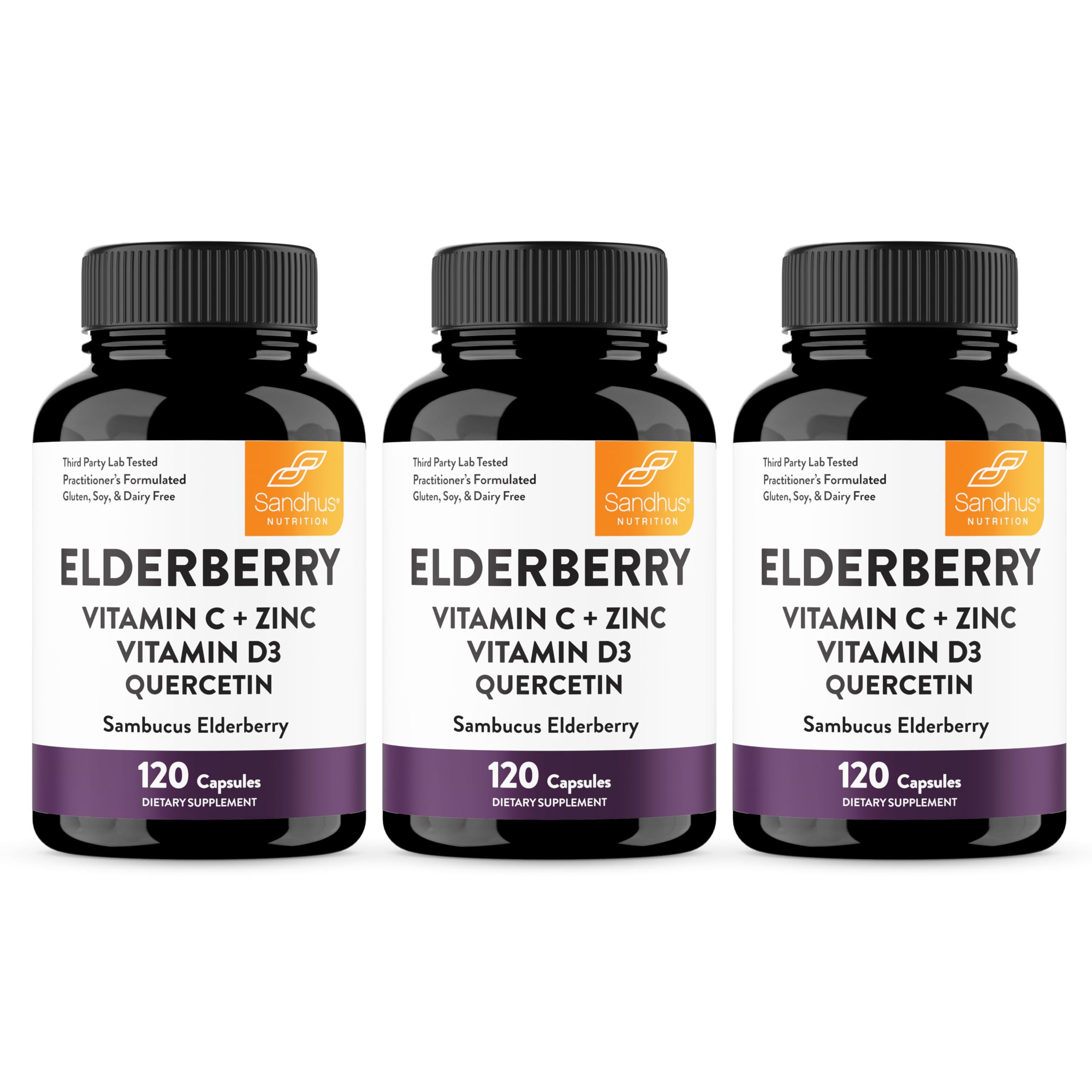 Sandhu's elderberry capsules bottle for daily immune support.