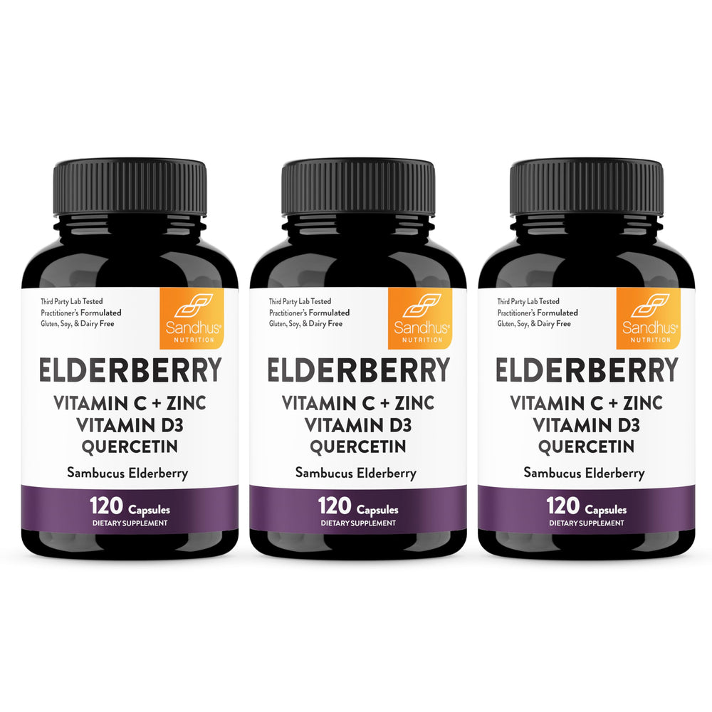 Sandhu's elderberry capsules bottle for daily immune support.