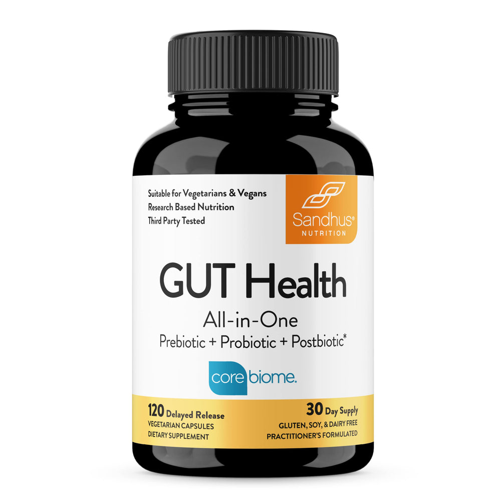 Sandhu's Gut Health bottle front view for daily digestive balance.