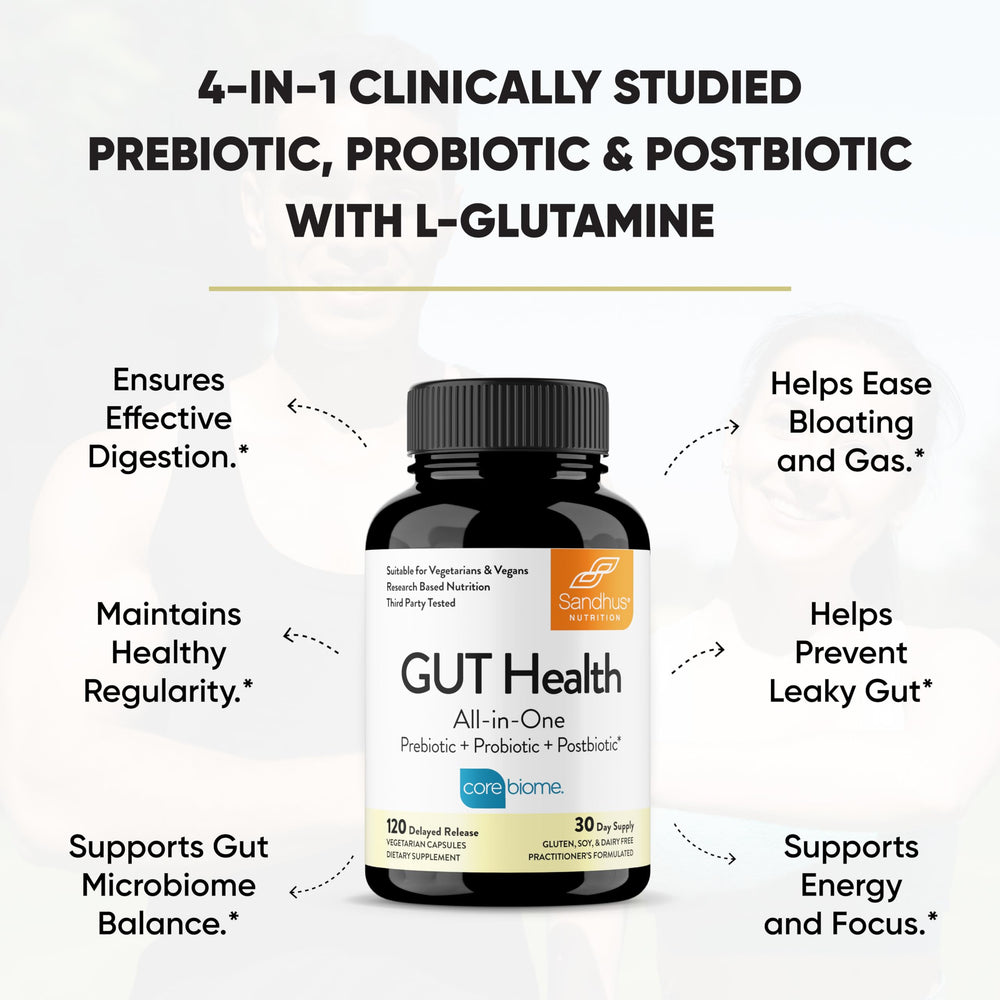 Sandhu's Gut Health capsules ready for daily routine and gut support.