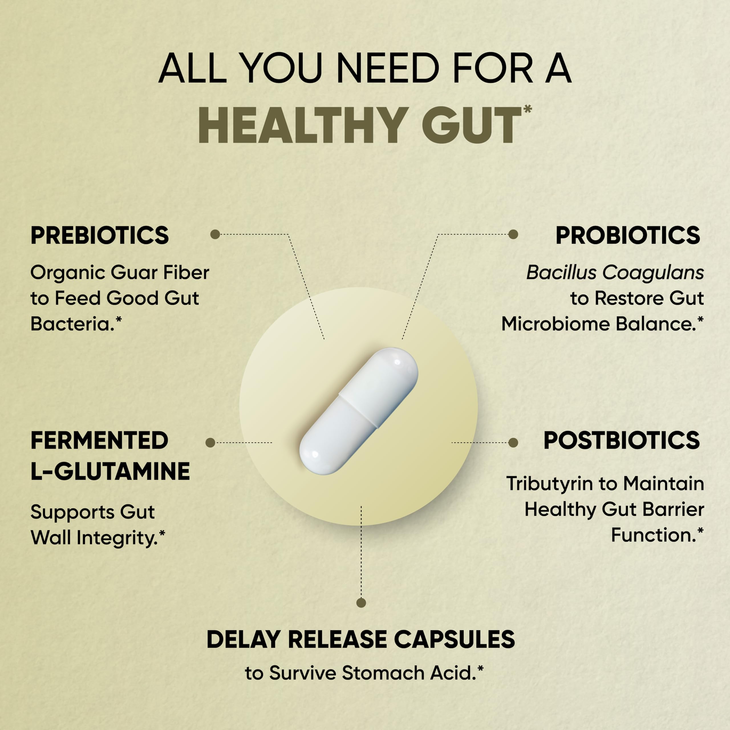 Sandhu's Gut Health label highlights vegetarian, gluten-free, dairy-free features.