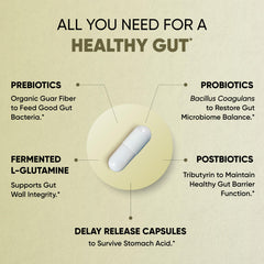 Sandhu's Gut Health label highlights vegetarian, gluten-free, dairy-free features.