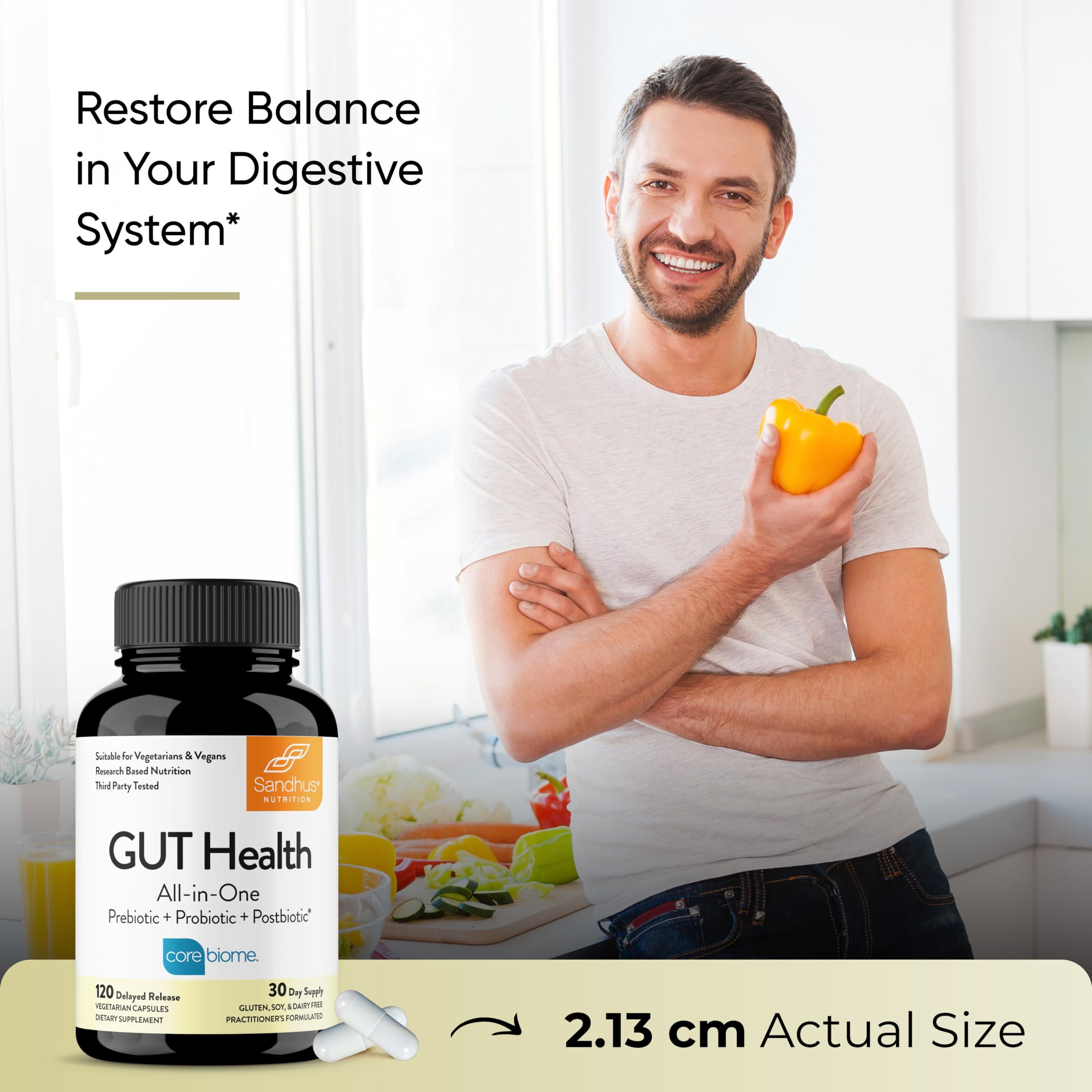 Sandhu's Gut Health microbiome icon representing gut balance.